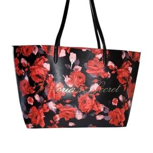 Victorias Secret  Red Rose And Ebony Tote Bag New